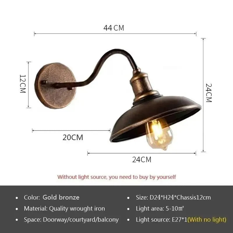 Retro style villa courtyard wall lamp in copper or silvery finish with angle mounting options