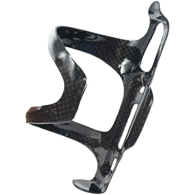 Black all-carbon fibre side-pull bicycle water bottle cage with 65mm mounting holes.