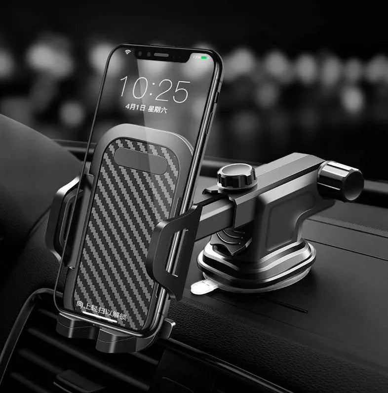 Black universal car phone holder for smartphones between 4 and 7 inches wide