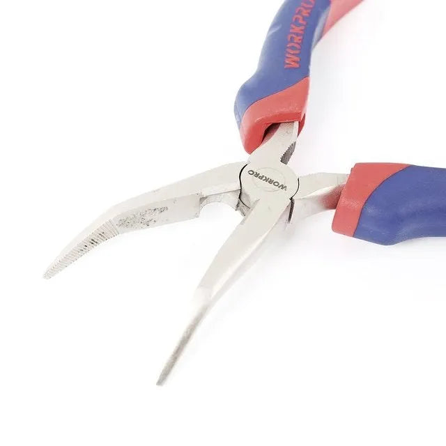 Blue handled curved nose pliers with tapered jaws for precision electronics and jewellery work