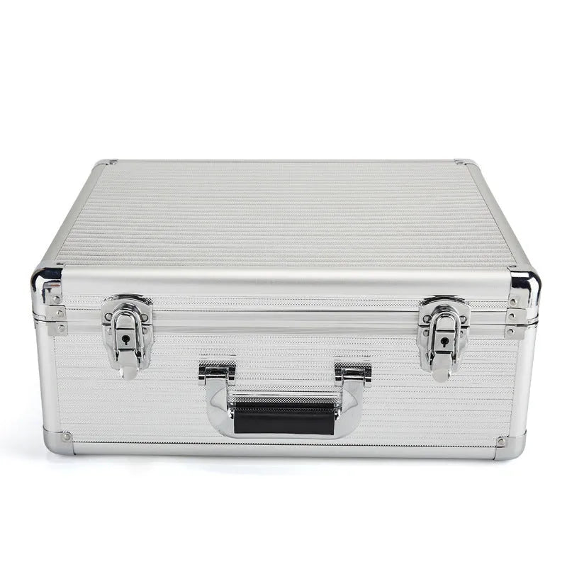 Aluminium alloy toolbox in silver with shock-proof design for instrument storage