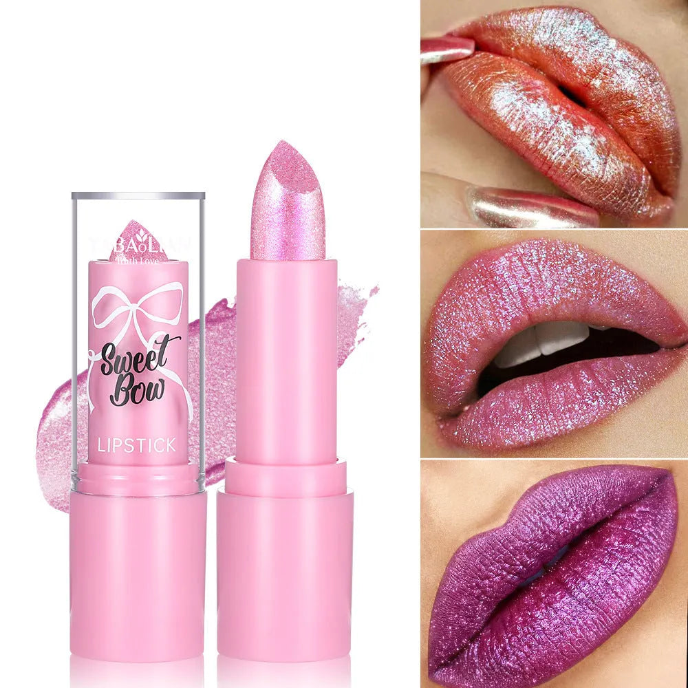 Sweetheart Bow design Starlight Diamond lipstick in six colour options with anti-discoloration properties