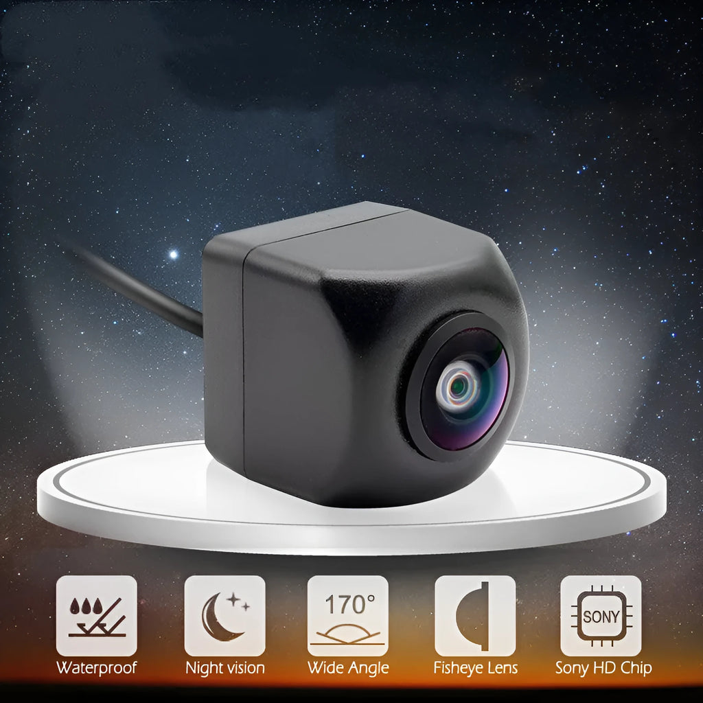 Black car non-light night vision fisheye camera with 170-degree angle and video cable