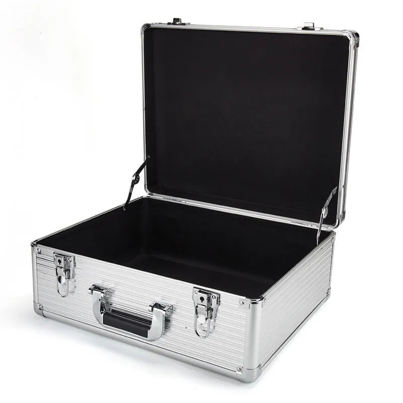 Aluminium alloy toolbox in silver with shock-proof design for instrument storage