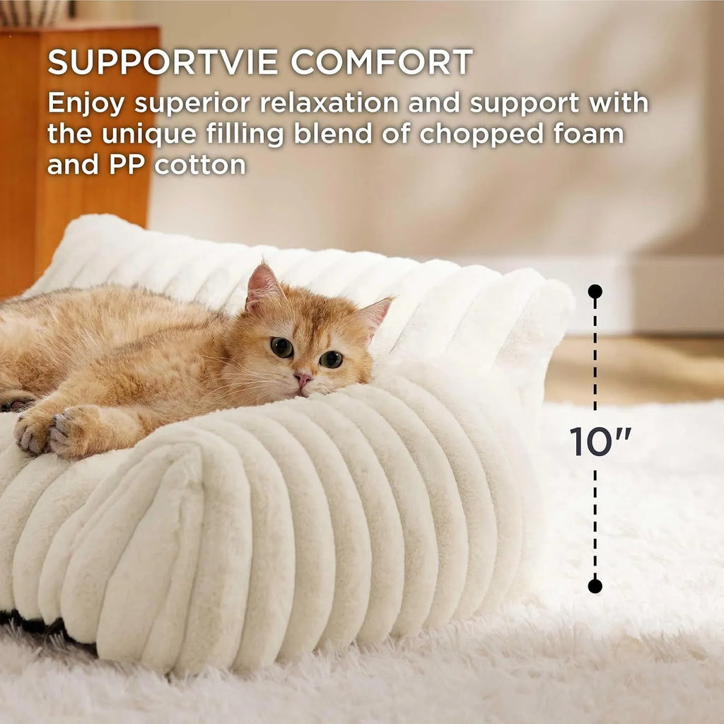 Bedsure corduroy fleece cat couch pet sofa with removable cover in beige colour