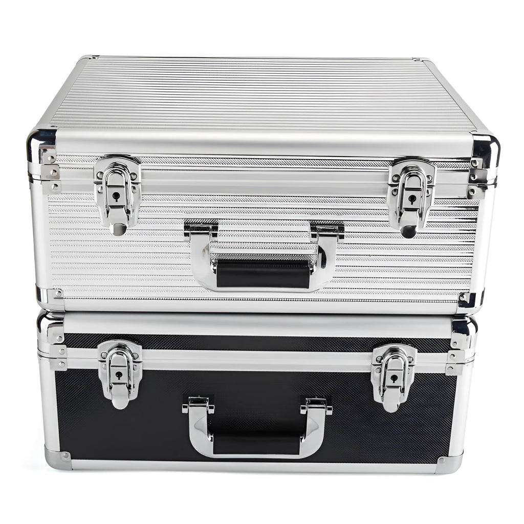 Aluminium alloy toolbox in silver with shock-proof design for instrument storage