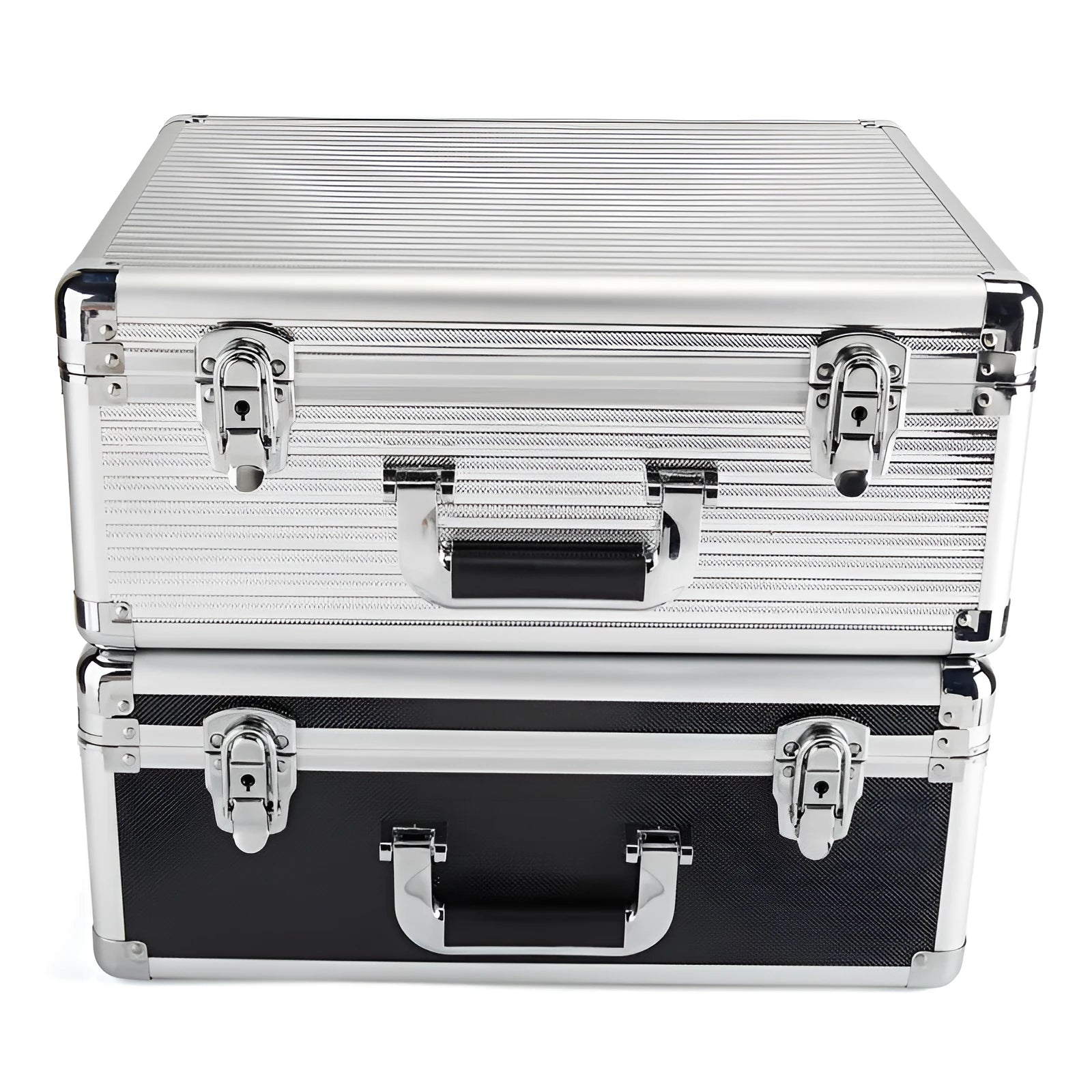 Aluminium alloy toolbox in silver with shock-proof design for instrument storage