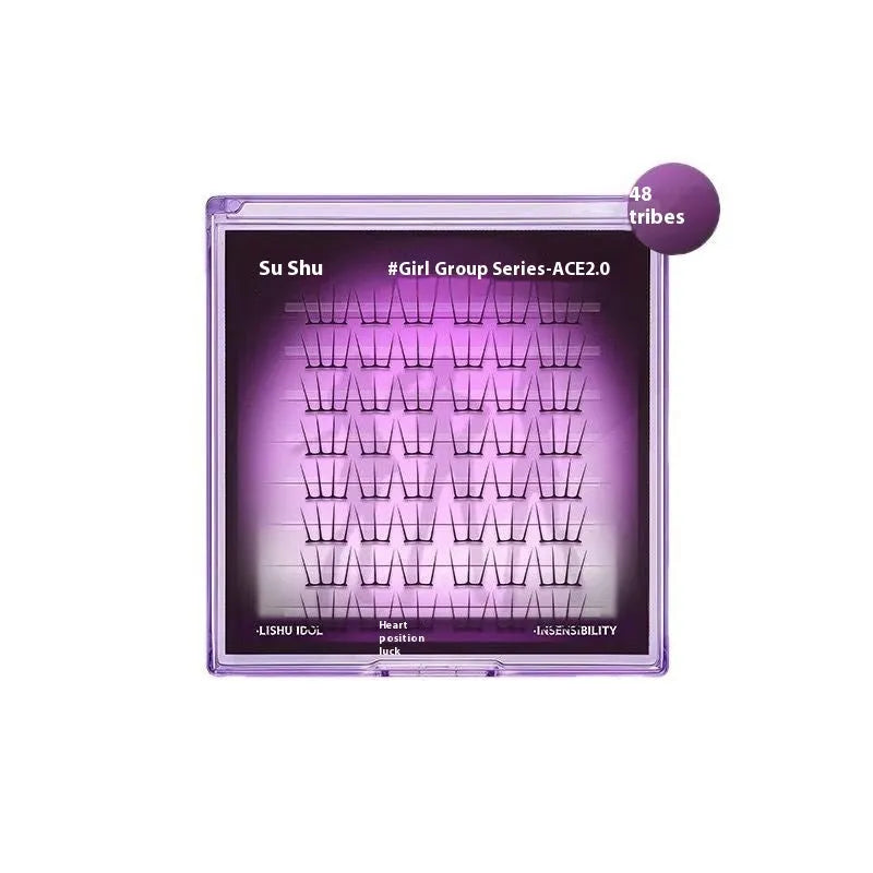 Pack of reusable false eyelash clusters made from artificial fibre, shown with optional glue and tweezers.
