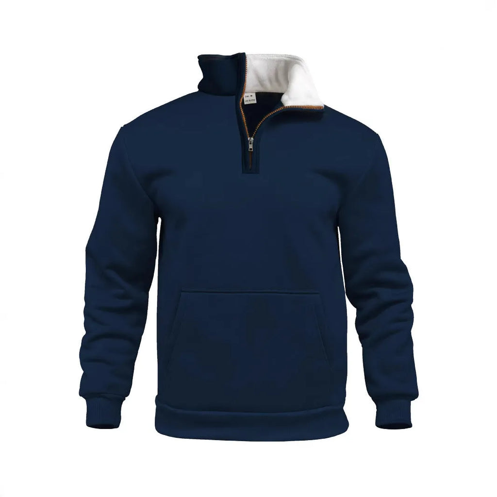 Casual high neck half-zip sweatshirt with 3D pocket, loose fit, polyester fabric, available in multiple colours