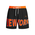 Korean style straight-leg men's shorts with printed letter design in black colour.