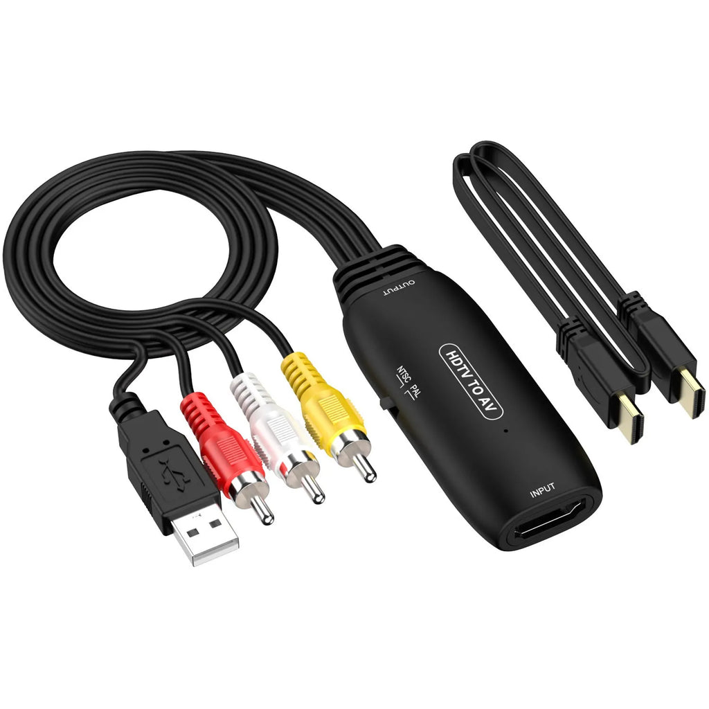HDMI to AV converter cable with 110cm length and RCA composite video outputs