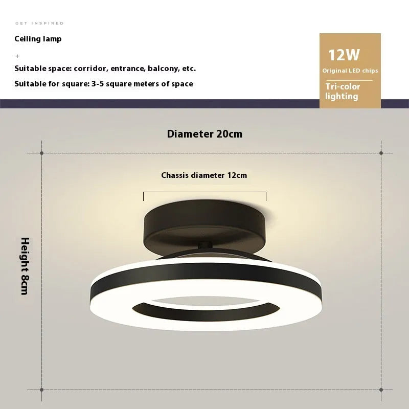 Modern minimalist ring ceiling lamp LED in black finish, 20cm diameter for hallway