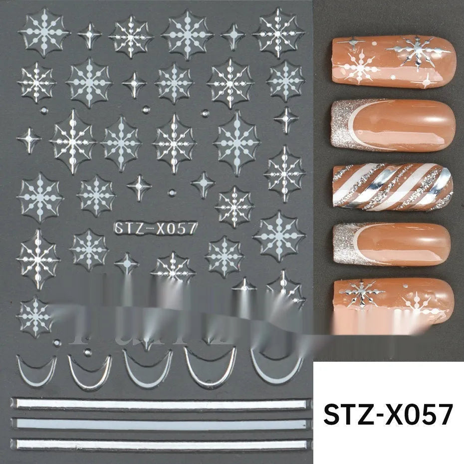 Cartoon nail art stickers sheet with black and silver love heart designs