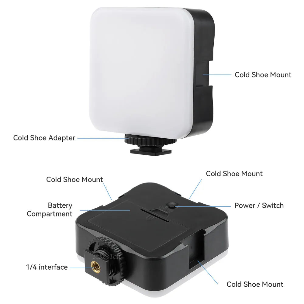 LED mini square outdoor pocket light tripod flash with rotatable head on a small stand