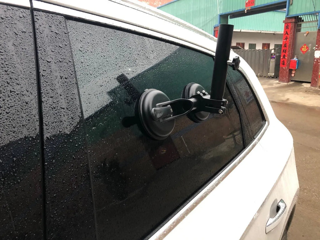Black off-road car sucker base with round glass sucker for flagpole mounting