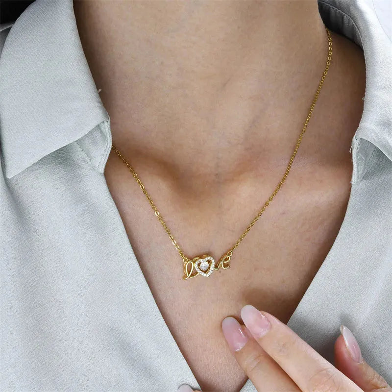 Gold titanium steel clavicle chain necklace with love pendant for women