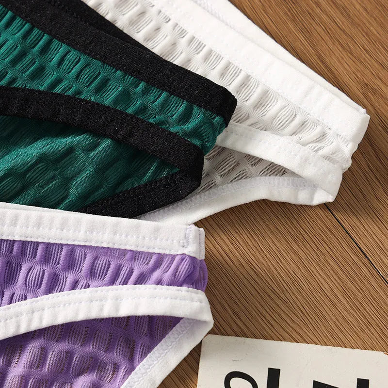 Men's low waist transparent lace underwear in white, black, green, light purple, or rose red