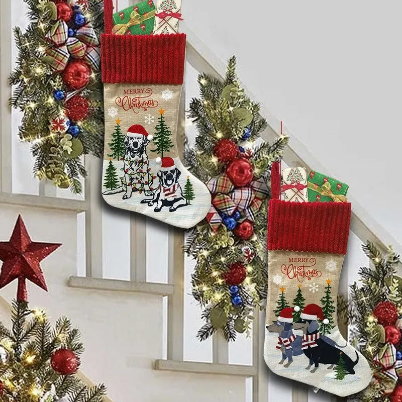 Christmas tree pendant with pet sock designs measuring 46cm by 28cm