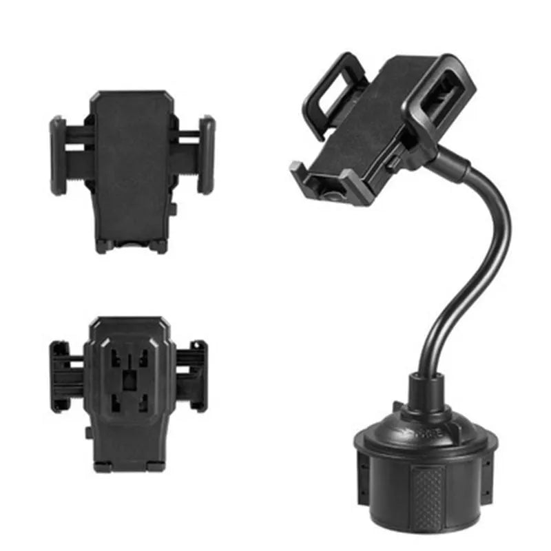 Black universal car phone mount with adjustable side arms shown mounted on a car air vent.