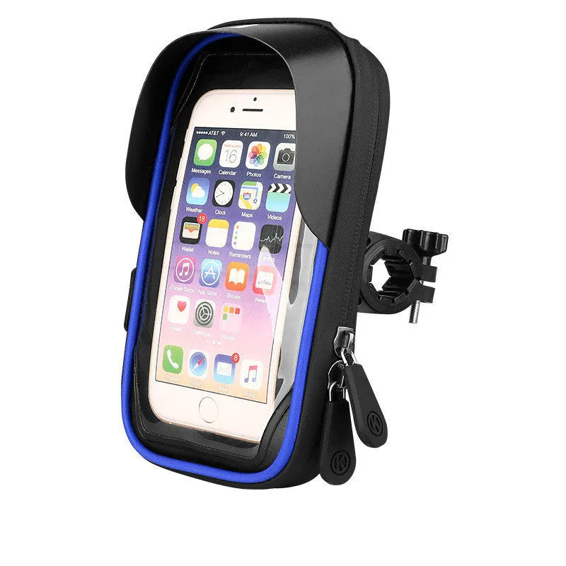 Waterproof mobile phone mount for bicycle handlebars or car rearview mirror with TPU touch screen