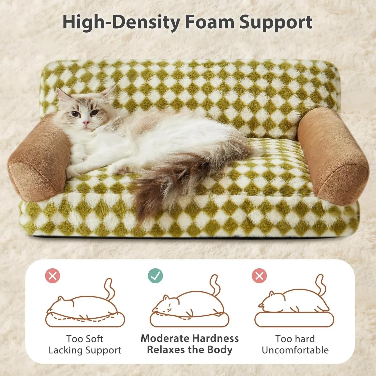 Checkered pet sofa bed for cats and small dogs with removable cover and non-slip bottom