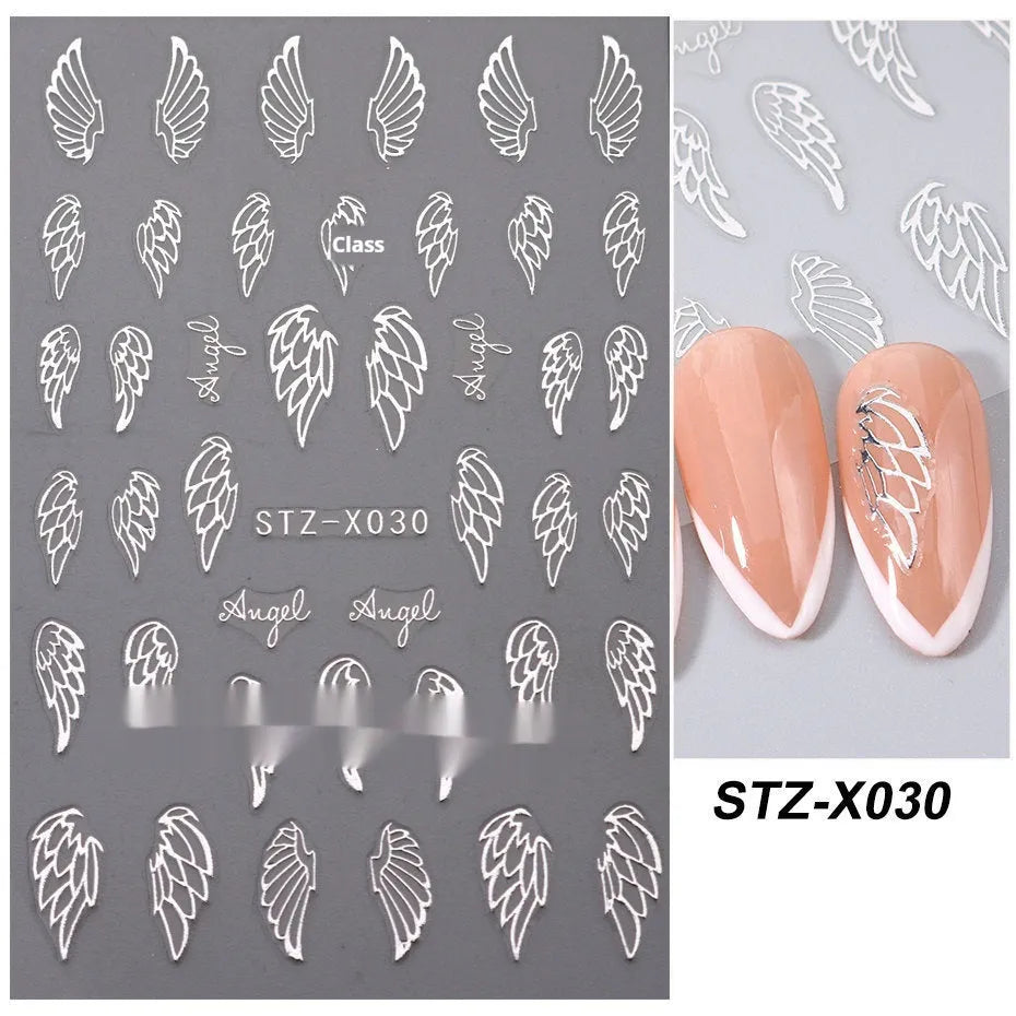 Cartoon nail art stickers sheet with black and silver love heart designs