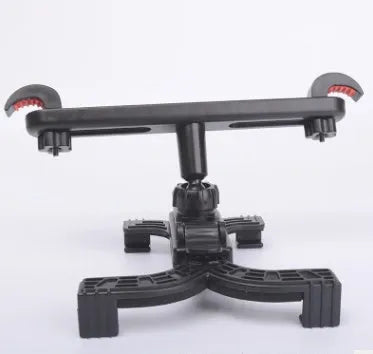 Black steel car headrest tablet holder mount holding an iPad for rear seat viewing