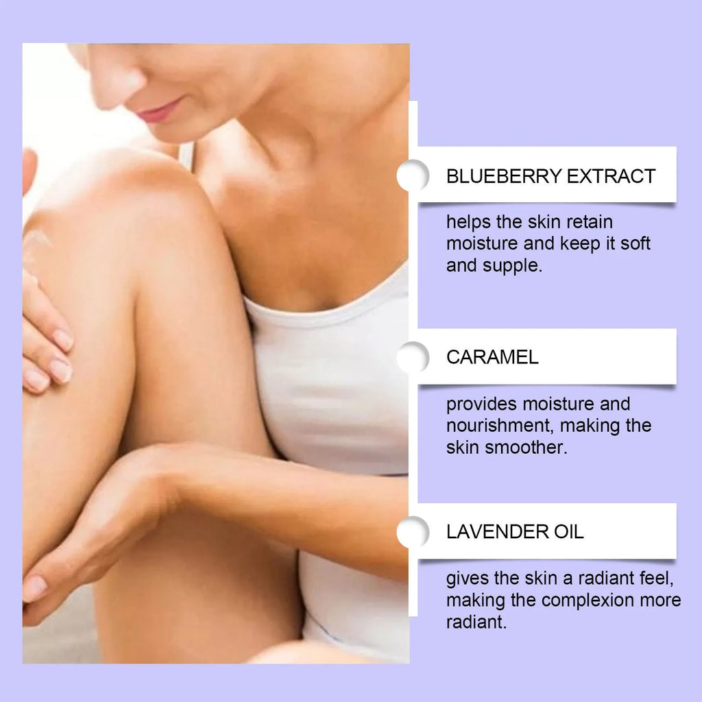 Blueberry caramel body cream in 114g jar with natural extract formulation