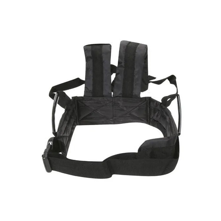 Black polyester electric car safety harness for children aged 1-12 with double shoulder straps