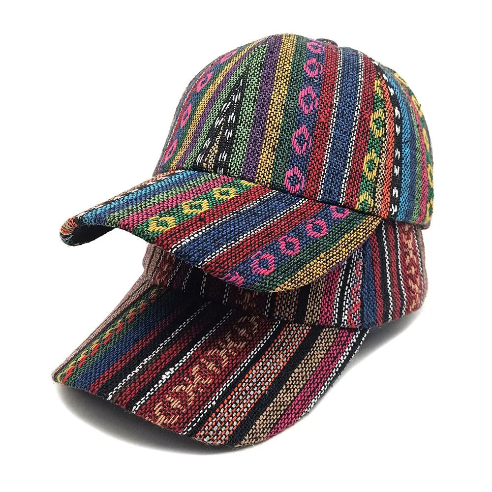 A woman's bohemian-style baseball cap with a dome crown, shown in one of eight available colours.