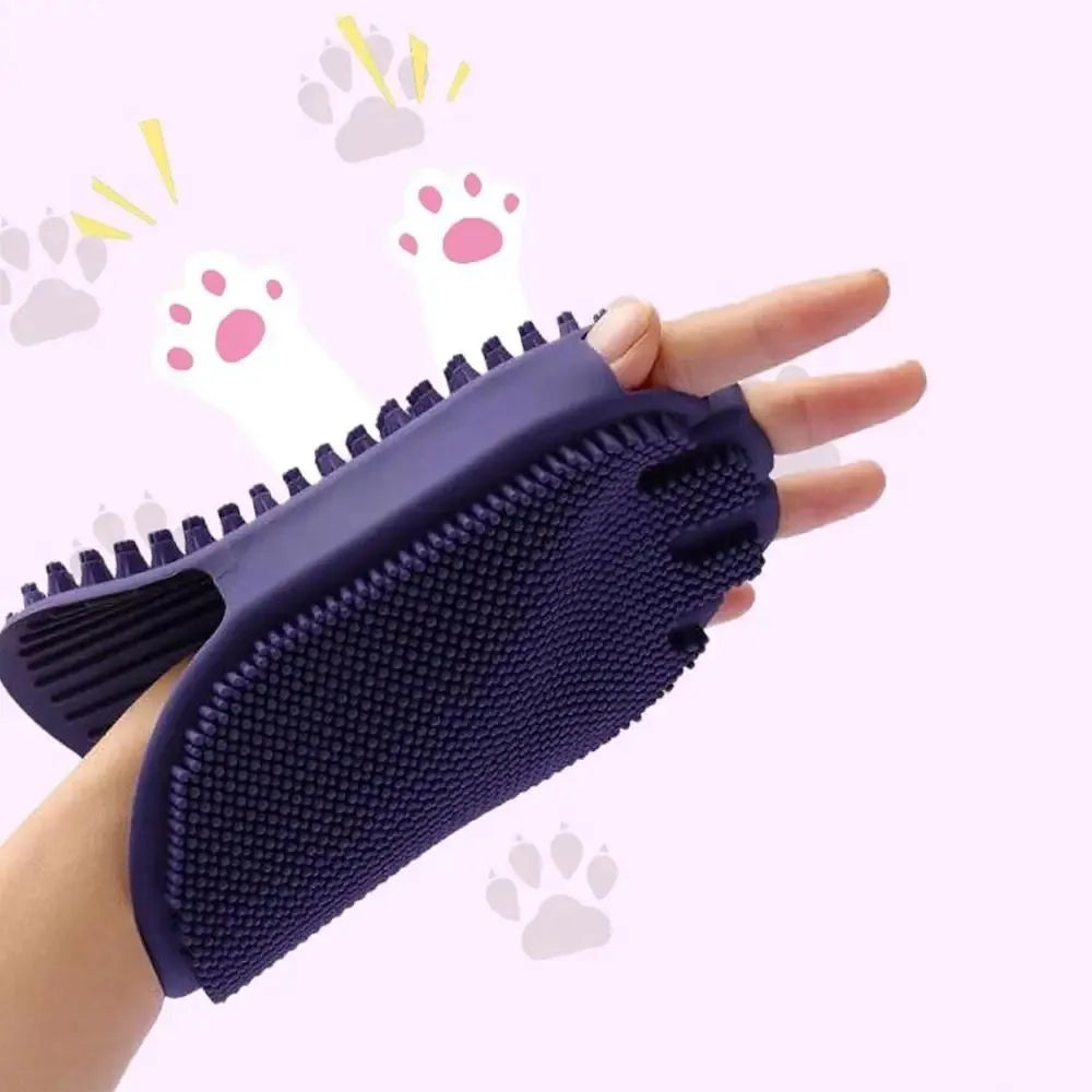 Purple dual-sided TPR pet massage and shampoo brush for dogs and cats.