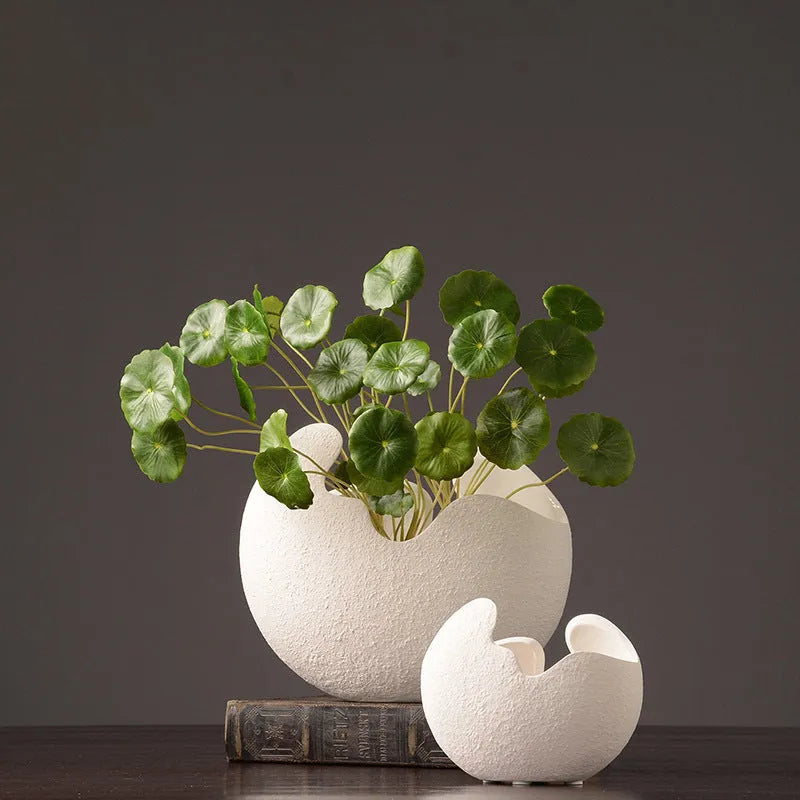 White ceramic vase set of three sizes for living room desktop study, simple modern countertop decor