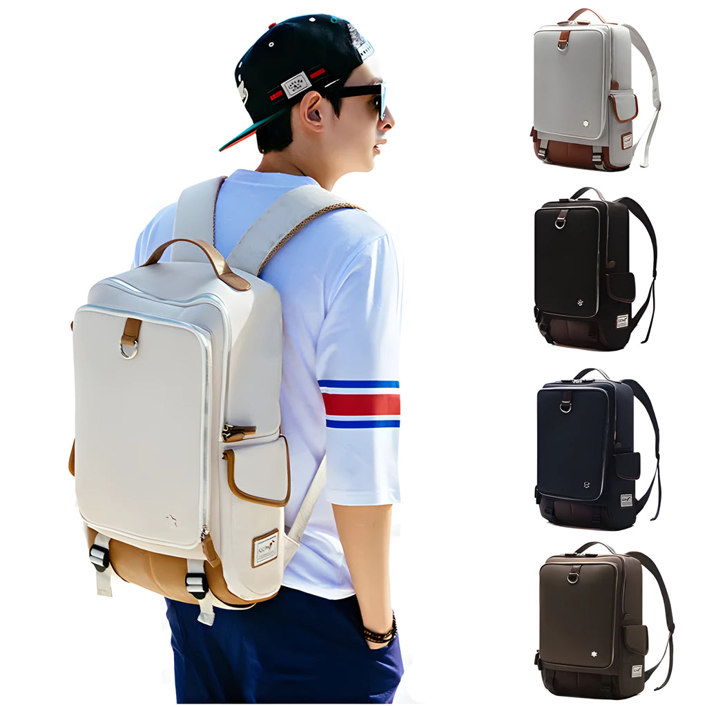 Modern Oxford cloth men's backpack in Army Green colour, showing its large capacity and structured design
