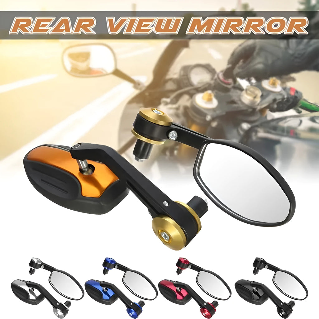 Pair of universal 7/8 inch motorcycle aluminium bar end rear view mirrors with anti-glare convex glass, 190mm length, on a black background