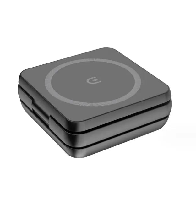 Folding three-in-one wireless charging bracket with magnetic ring on desktop
