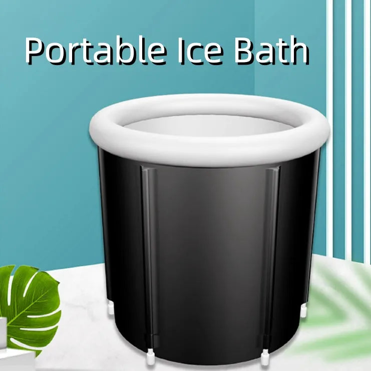 Black inflatable PVC ice bath tub with weather lid for cold therapy