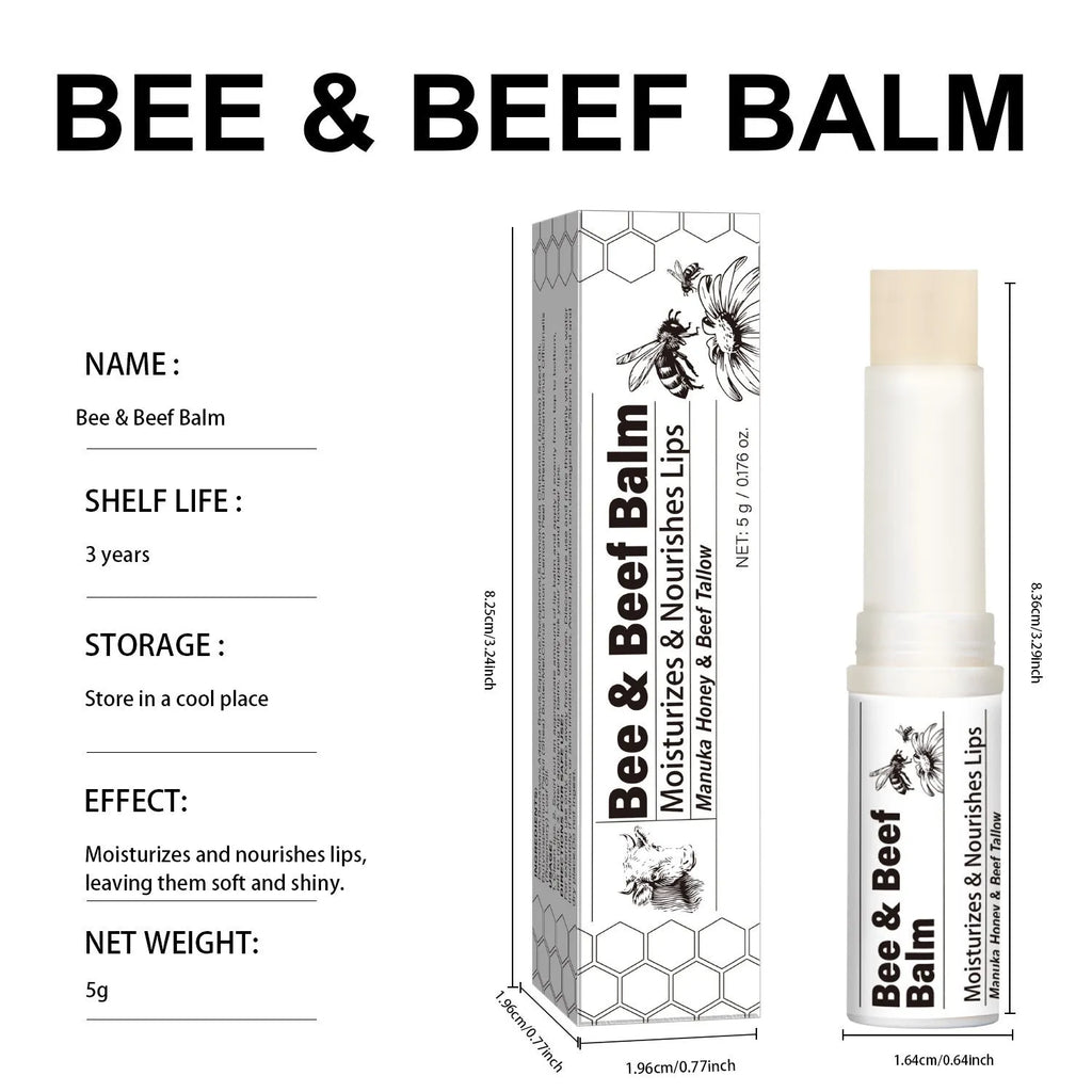 Organic Grass-fed Beef Fat Lip Balm in a 5g silver tin, 83mm tall.