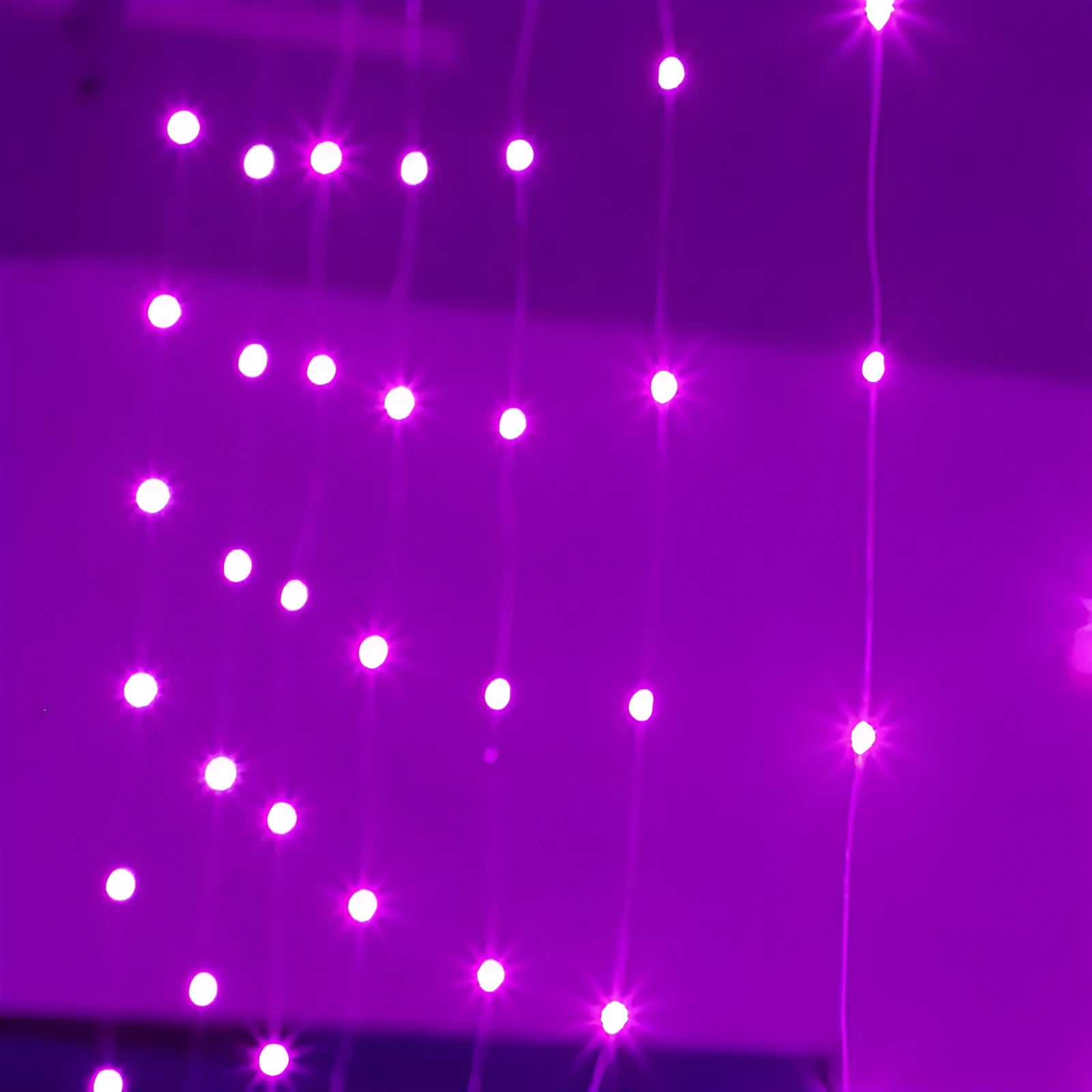 Copper curtain LED string lights with USB plug, available in blue, purple, warm white, and white.