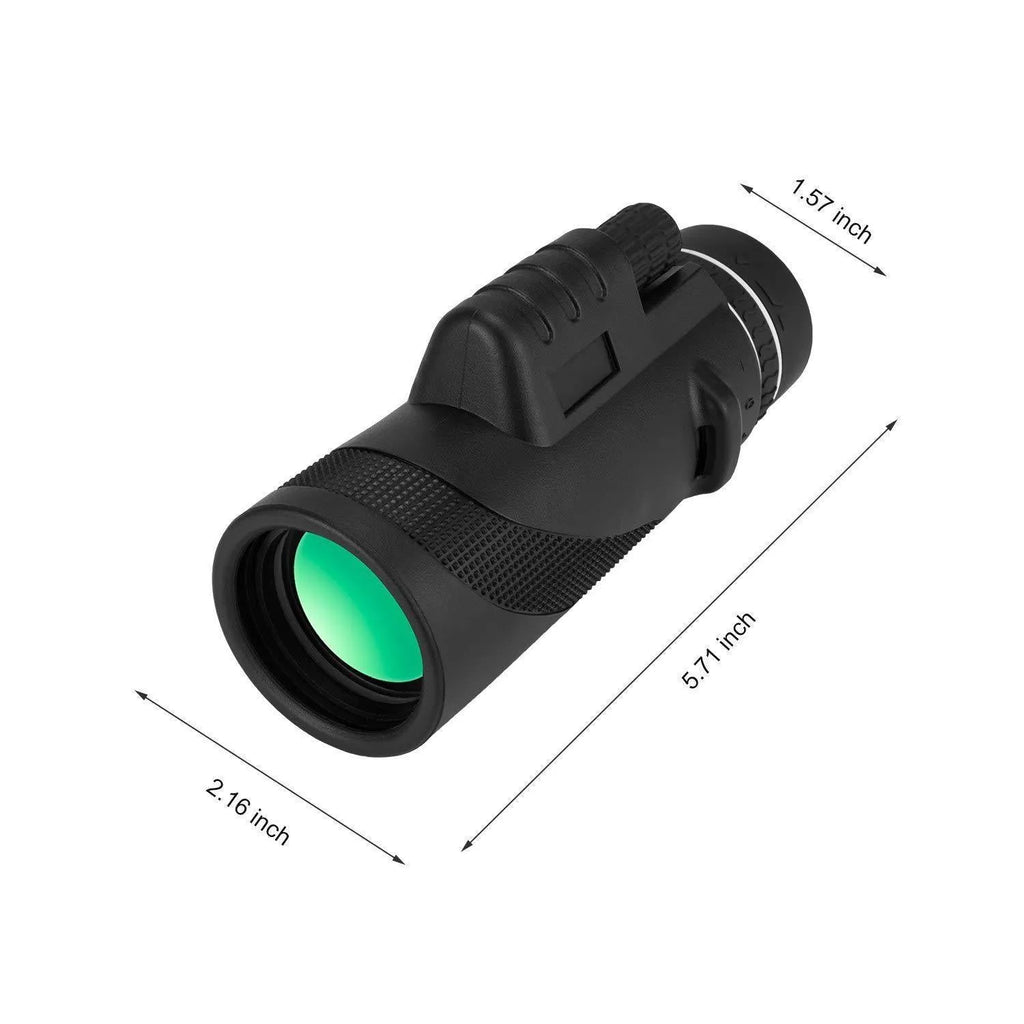 Black 40x60 monocular telescope with waterproof housing and FMC green film lens for outdoor observation.