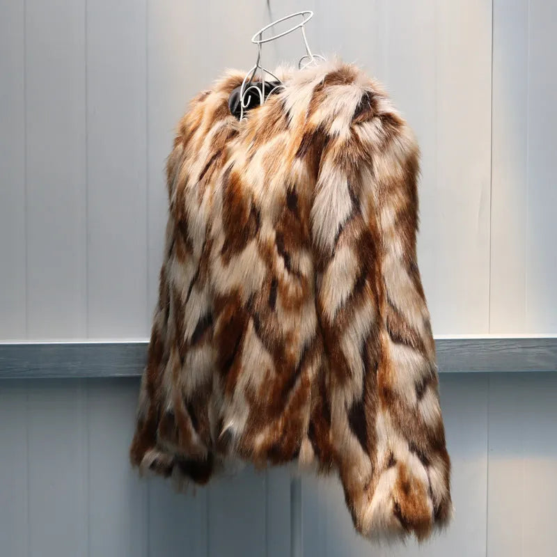Korean slim-fit women's faux fox fur coat in street fashion style