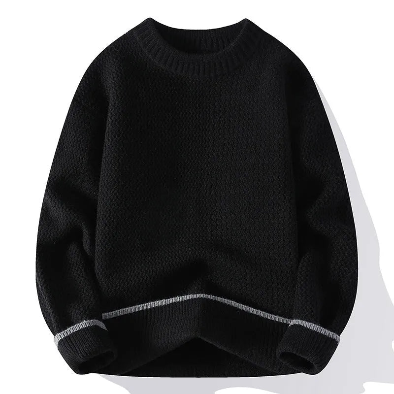 Men's grey loose fit round neck pullover sweater with long sleeves