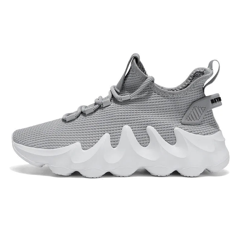 Men's black lightweight sock-like sports shoes with lace-up front and round toe on wear-resistant sole.