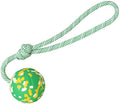 Natural rubber dog ball on nylon rope toy for medium and small dogs with 2.4 inch ball diameter