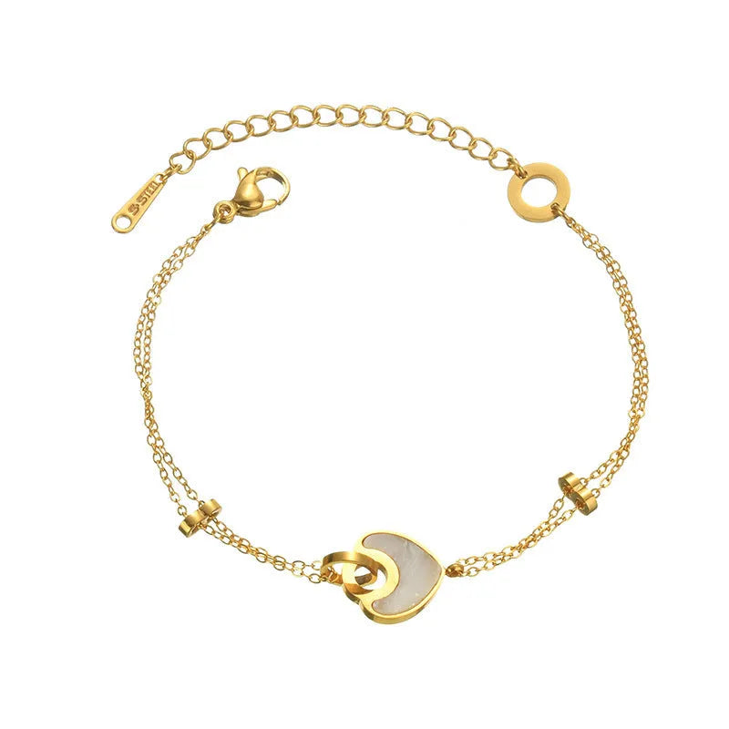 Women's stainless steel resin bracelet with double-layer loving heart design and heart-shaped pendant
