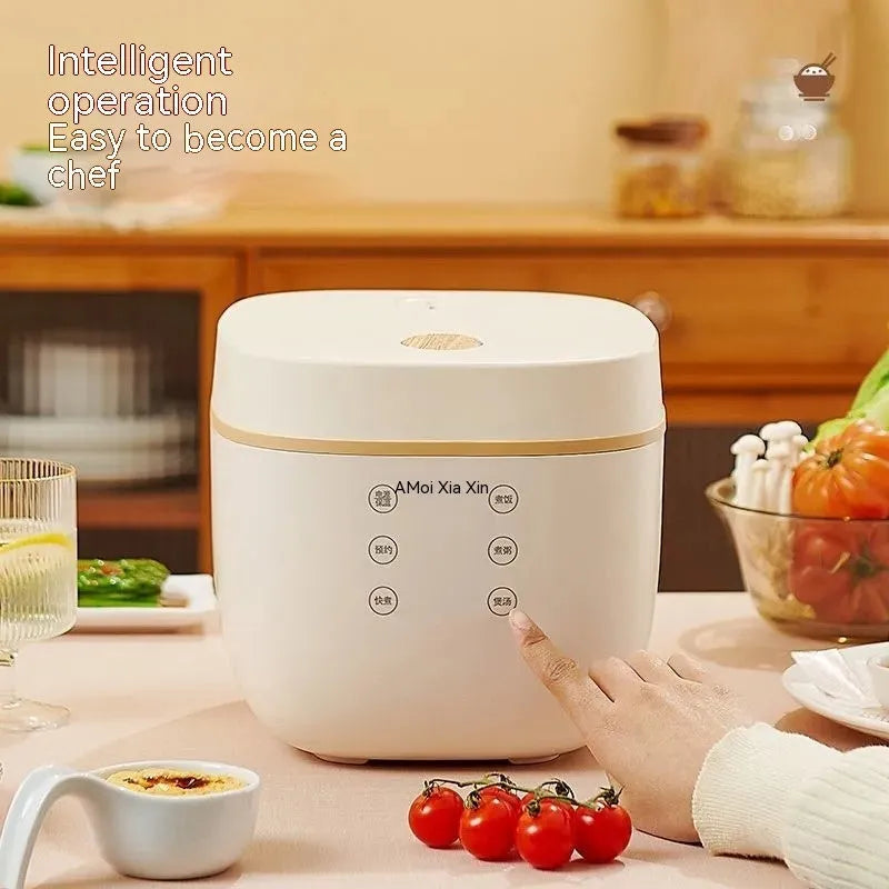 White or beige 3L multi-function rice cooker with black inner pot and included accessories