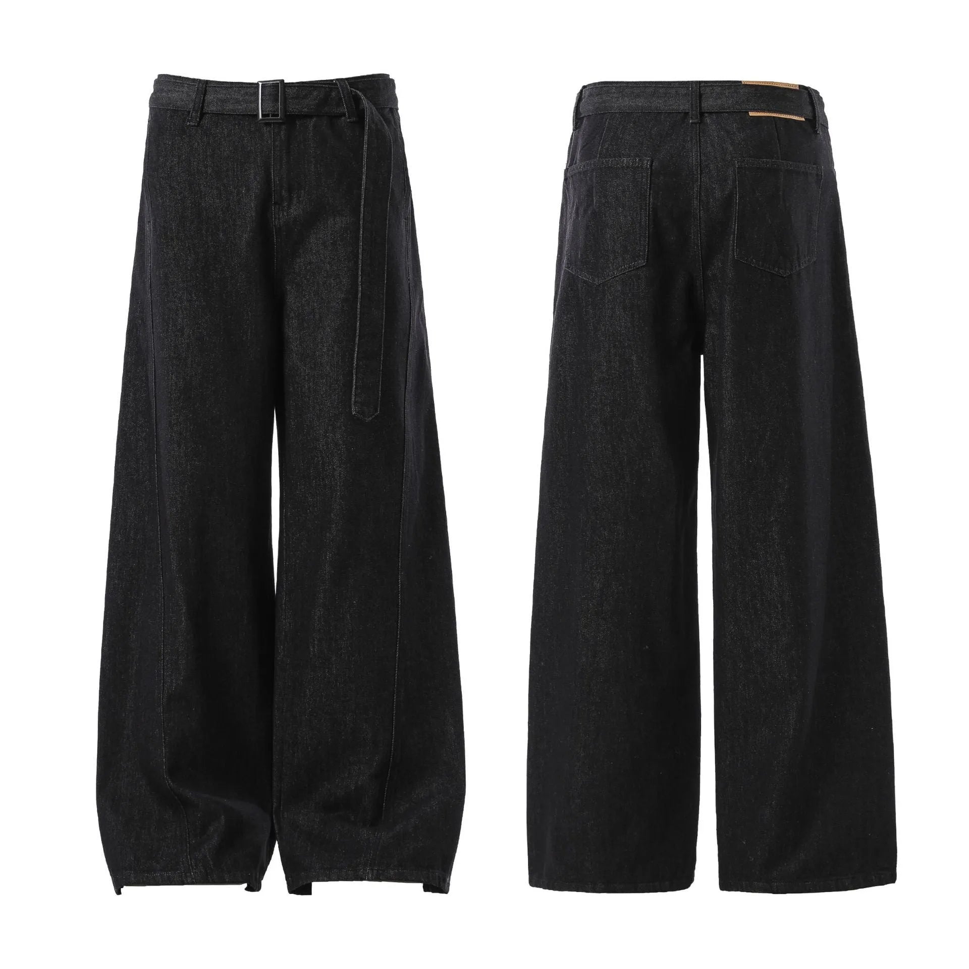 Women's retro black gold wash high waist straight leg cotton denim jeans on a hanger.