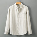 Linen long sleeve loose fit Chinese style cardigan shirt in solid colour