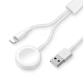 White two-in-one wireless charging dock with USB cable for smartwatch and device charging