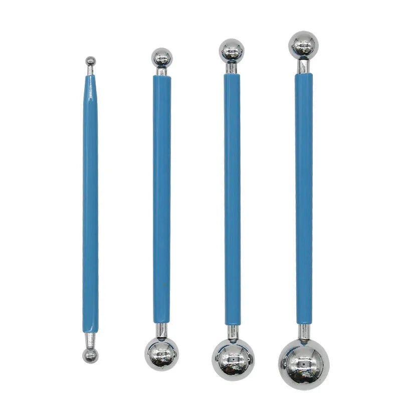 Pottery tool set with acrylic modelling tools, stainless steel trimming tools and plastic shaping ribs in blue storage bag