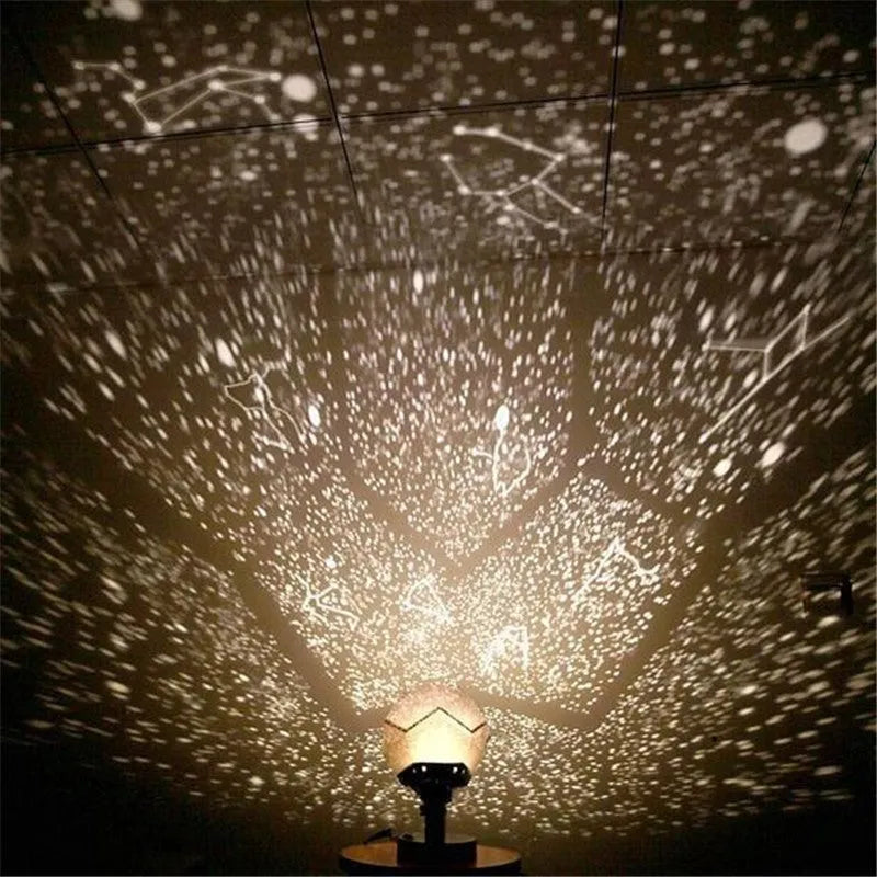 LED star projector night light projecting constellations onto bedroom ceiling with remote control